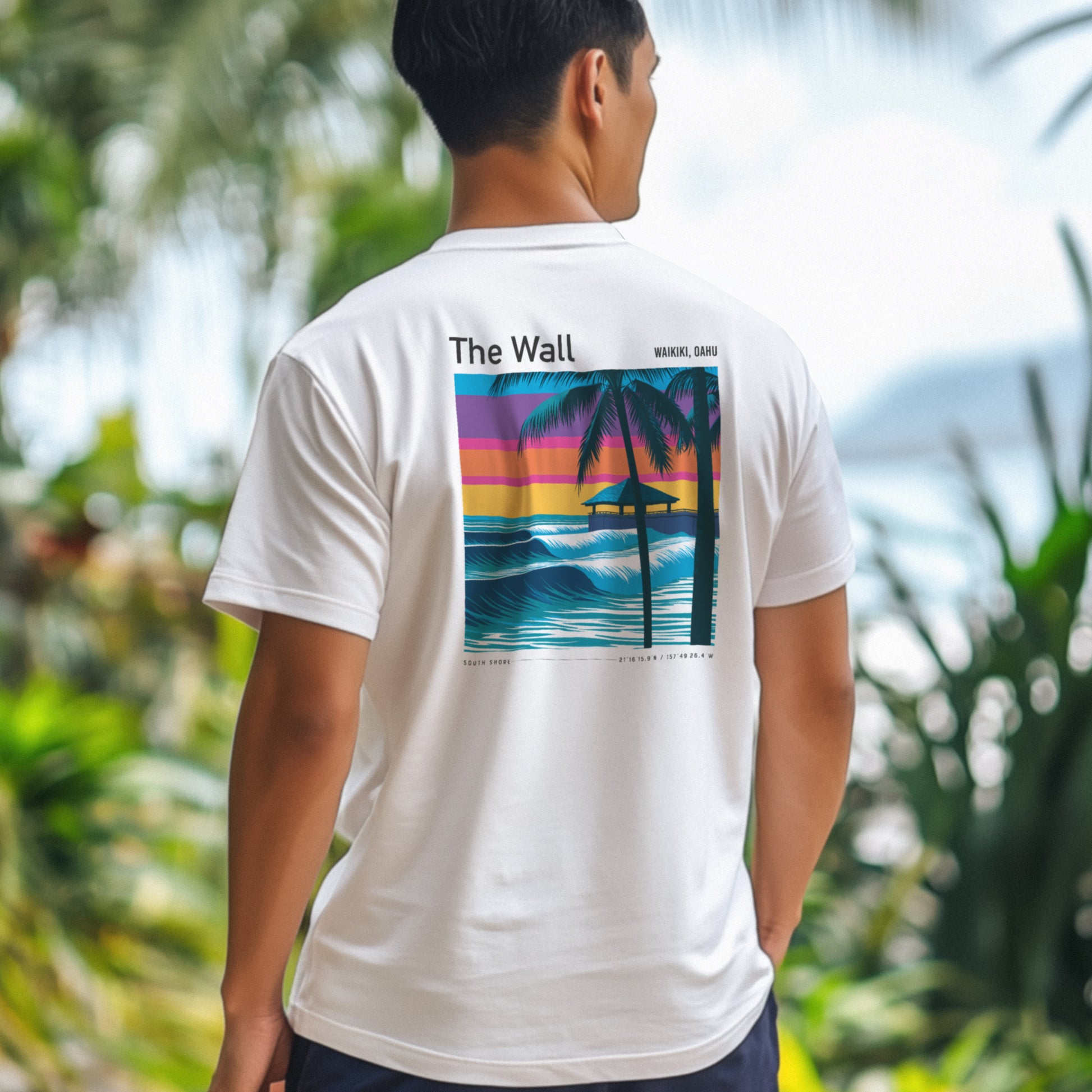 The Wall, Hawaii Surf T-Shirt | Raw Power, Island Soul — design printed on the back of the t-shirt