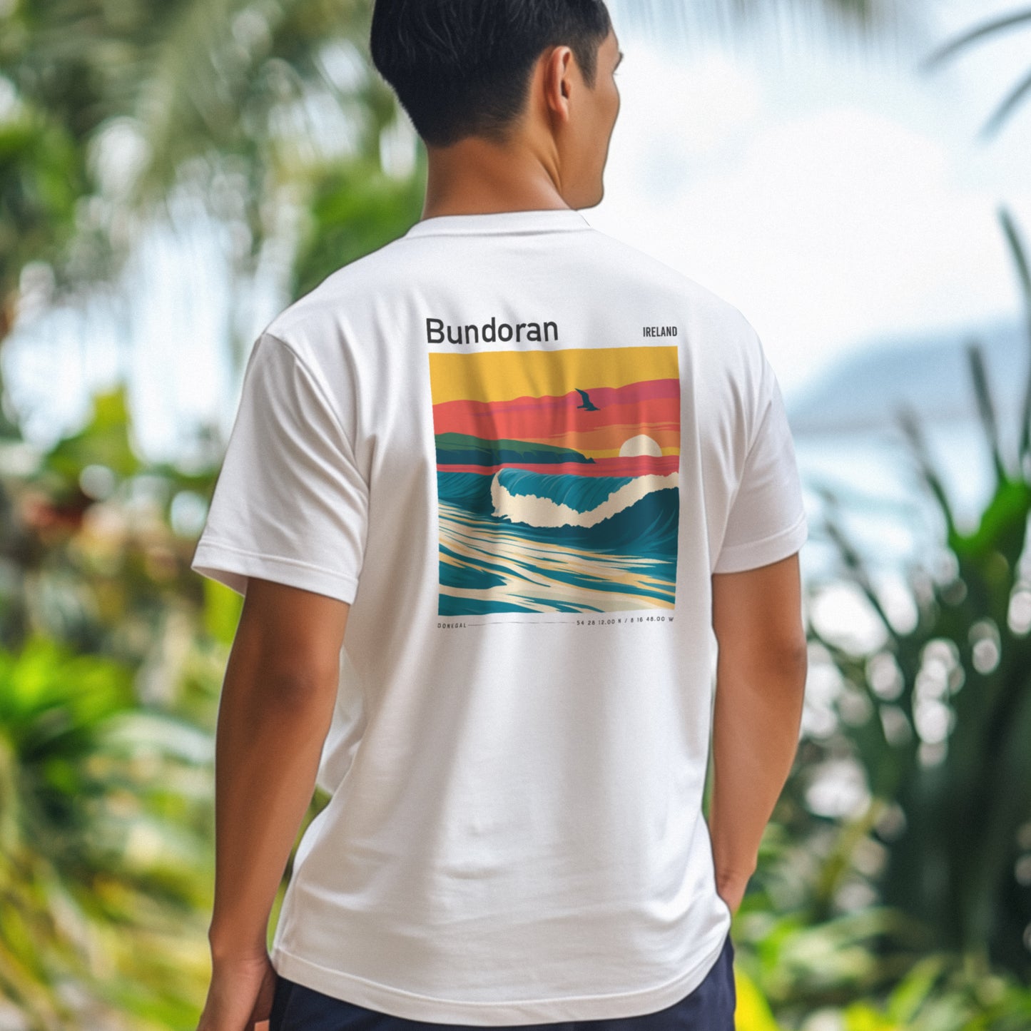 Bundoran Surf T-Shirt | Wild Atlantic Wave Art Tee — design printed on the back of the t-shirt