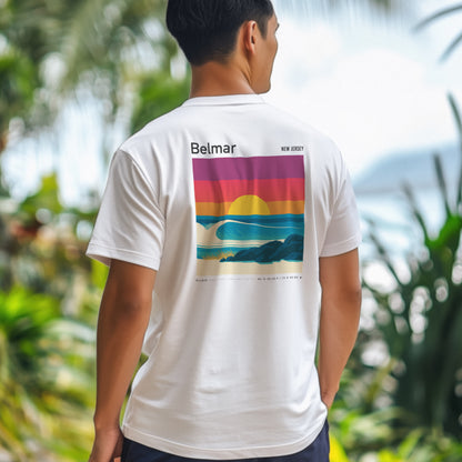 Belmar, New Jersey Surf T-Shirt | Jersey Shore Wave Art Tee — design printed on the back of the t-shirt