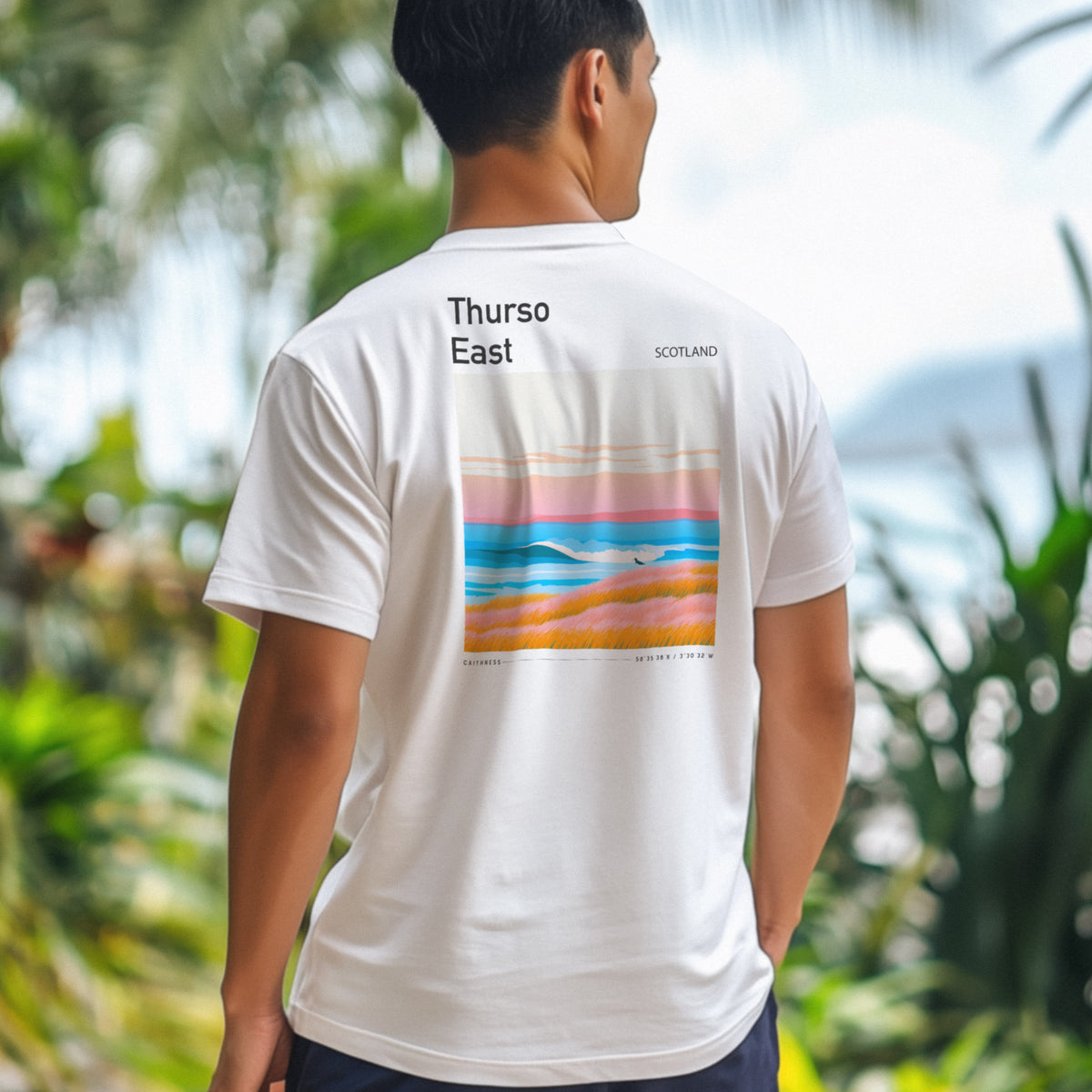 Thurso East Surf T-Shirt | Wild North Atlantic Wave Art — design printed on the back of the t-shirt