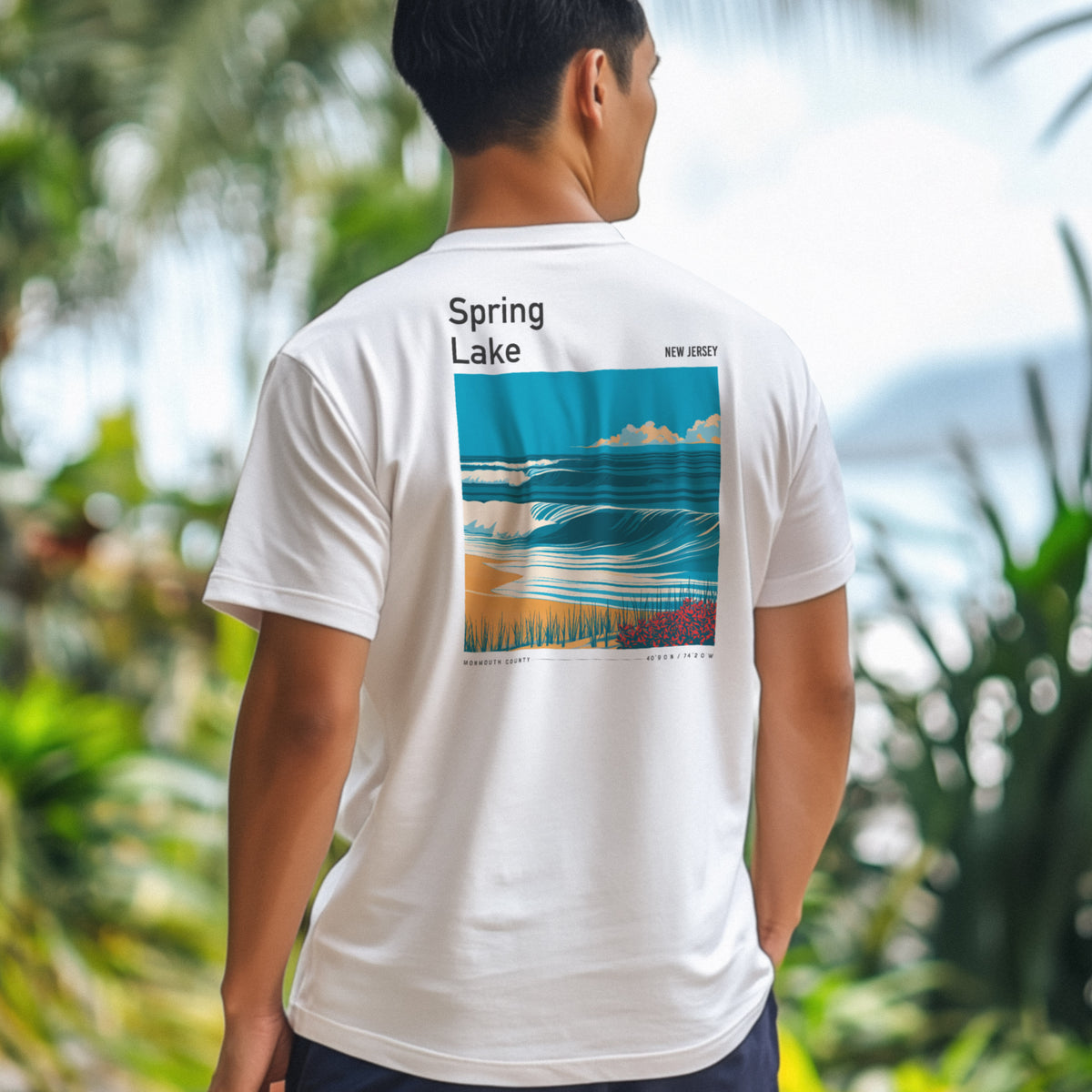 Spring Lake Surf T-Shirt | Jersey Shore Wave Art Tee — design printed on the back of the t-shirt