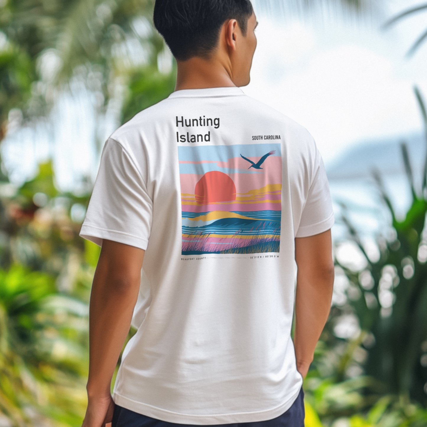 Hunting Island Surf T-Shirt | South Carolina Coast Wave Tee — design printed on the back of the t-shirt