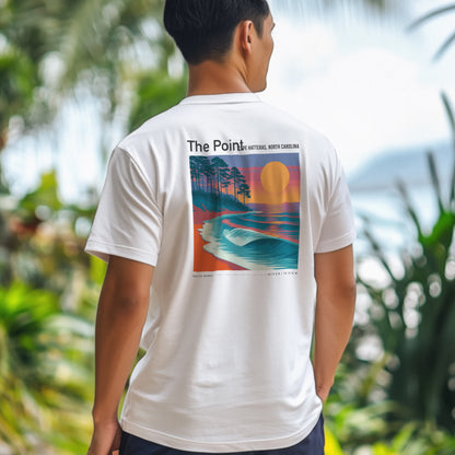The Point, North Carolina Surf T-Shirt | Outer Banks Wave Art Tee — design printed on the back of the t-shirt