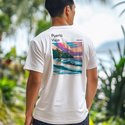 Puerto Viejo Surf T-Shirt | Caribbean Coast Wave Art Tee — design printed on the back of the t-shirt