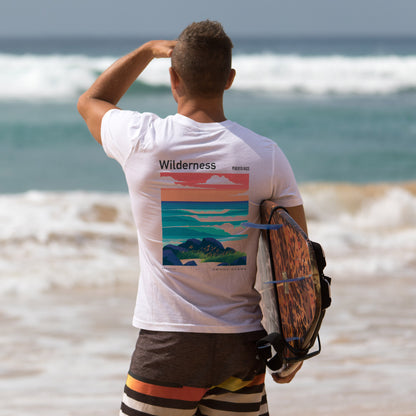 Wilderness Surf T-Shirt | Puerto Rico Wave Art Tee — design printed on the back of the t-shirt