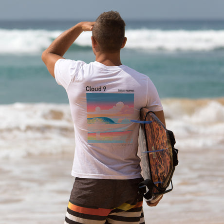 Cloud 9, Siargao Surf T-Shirt | Hollow Barrels Over Reef — design printed on the back of the t-shirt