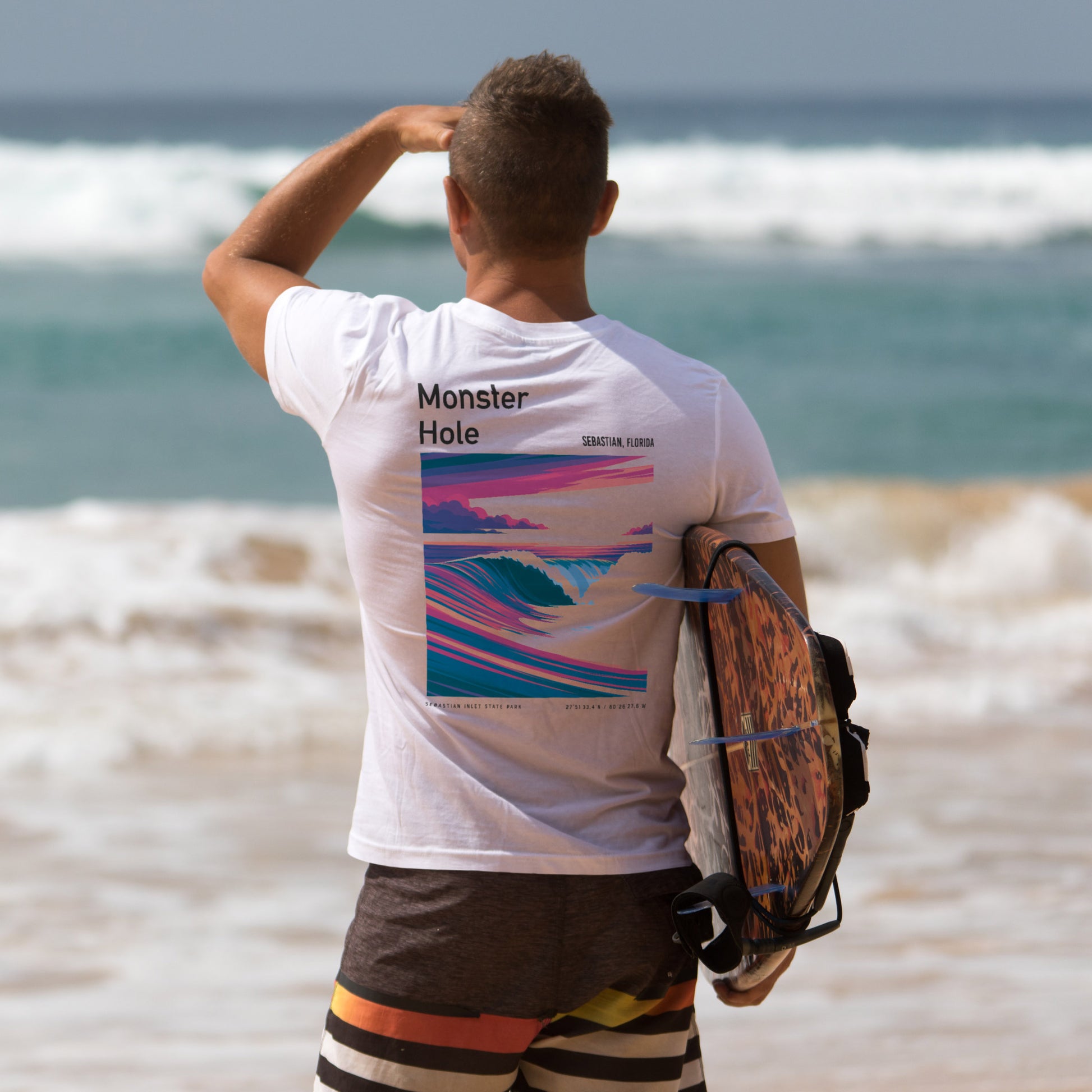 Monster Hole Surf T-Shirt | Florida's Hidden Swell Art — design printed on the back of the t-shirt