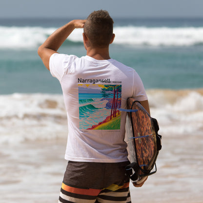 Narragansett Town Beach Surf T-Shirt | Rhode Island Wave Art Tee — design printed on the back of the t-shirt