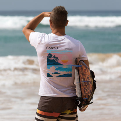 Gooch's Beach Surf T-Shirt | Maine Coast Wave Art Tee — design printed on the back of the t-shirt