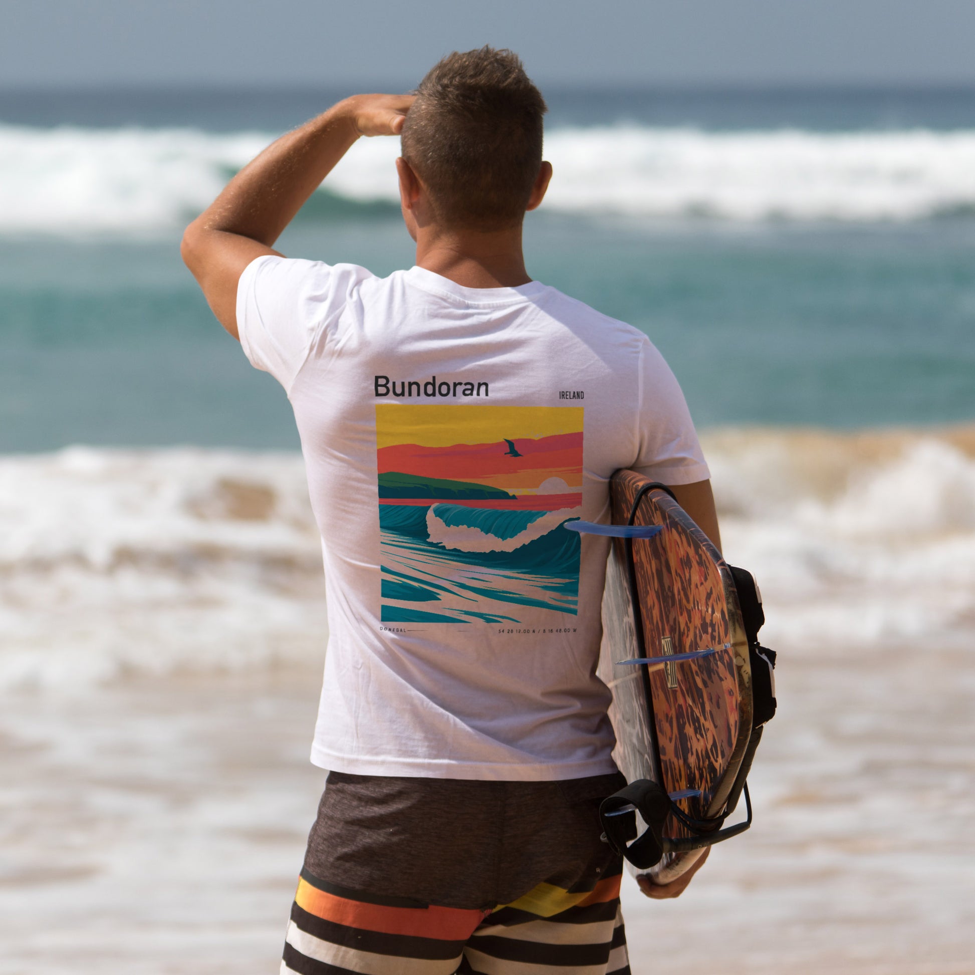 Bundoran Surf T-Shirt | Wild Atlantic Wave Art Tee — design printed on the back of the t-shirt