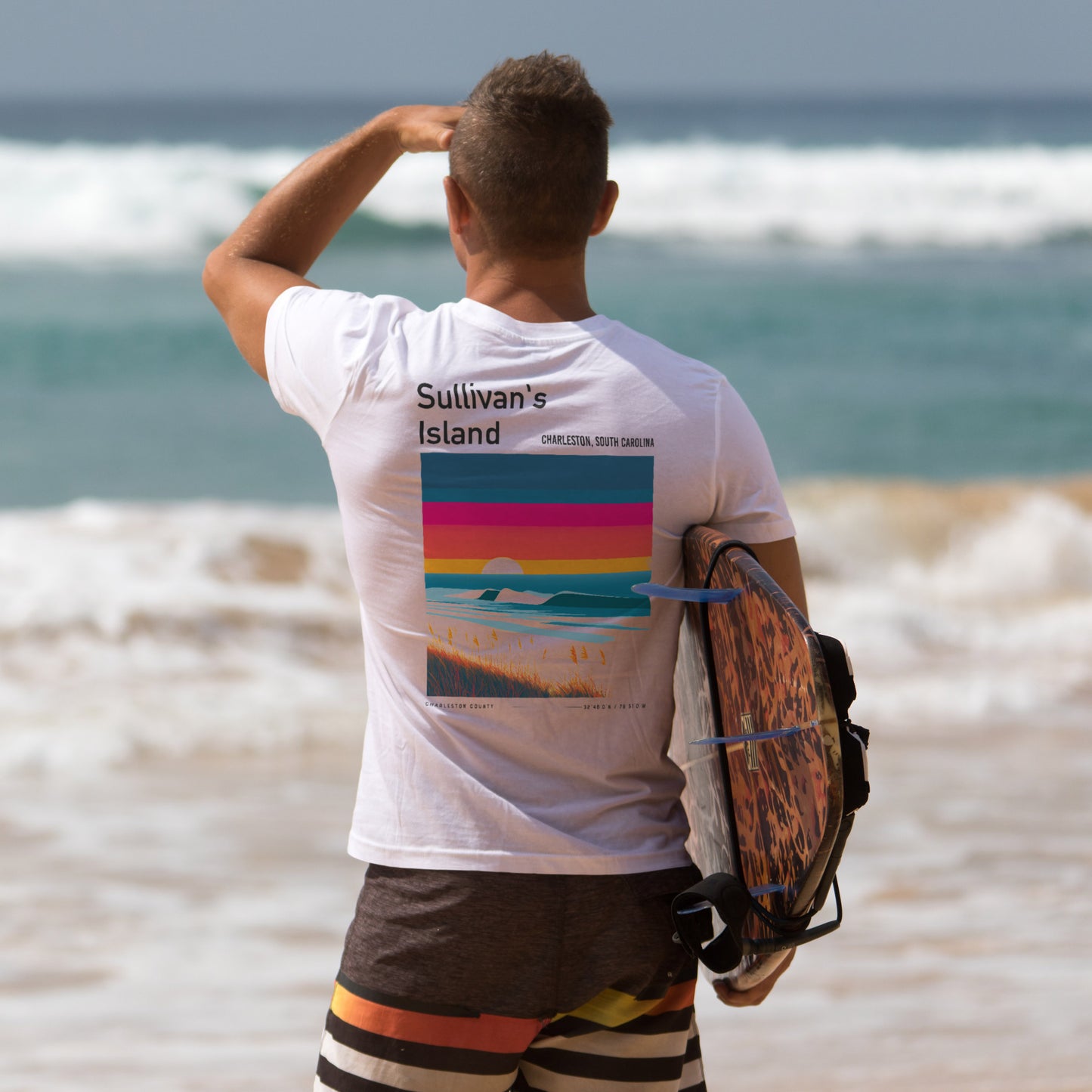 Sullivan's Island Surf T-Shirt | Lowcountry Wave Art Tee — design printed on the back of the t-shirt