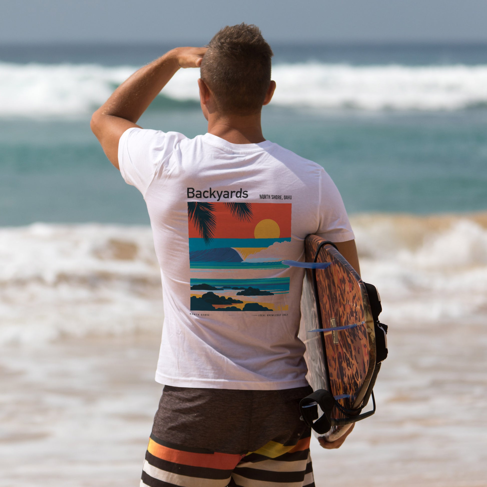 Backyards Surf T-Shirt | Hawaiian North Shore Wave Tee — design printed on the back of the t-shirt