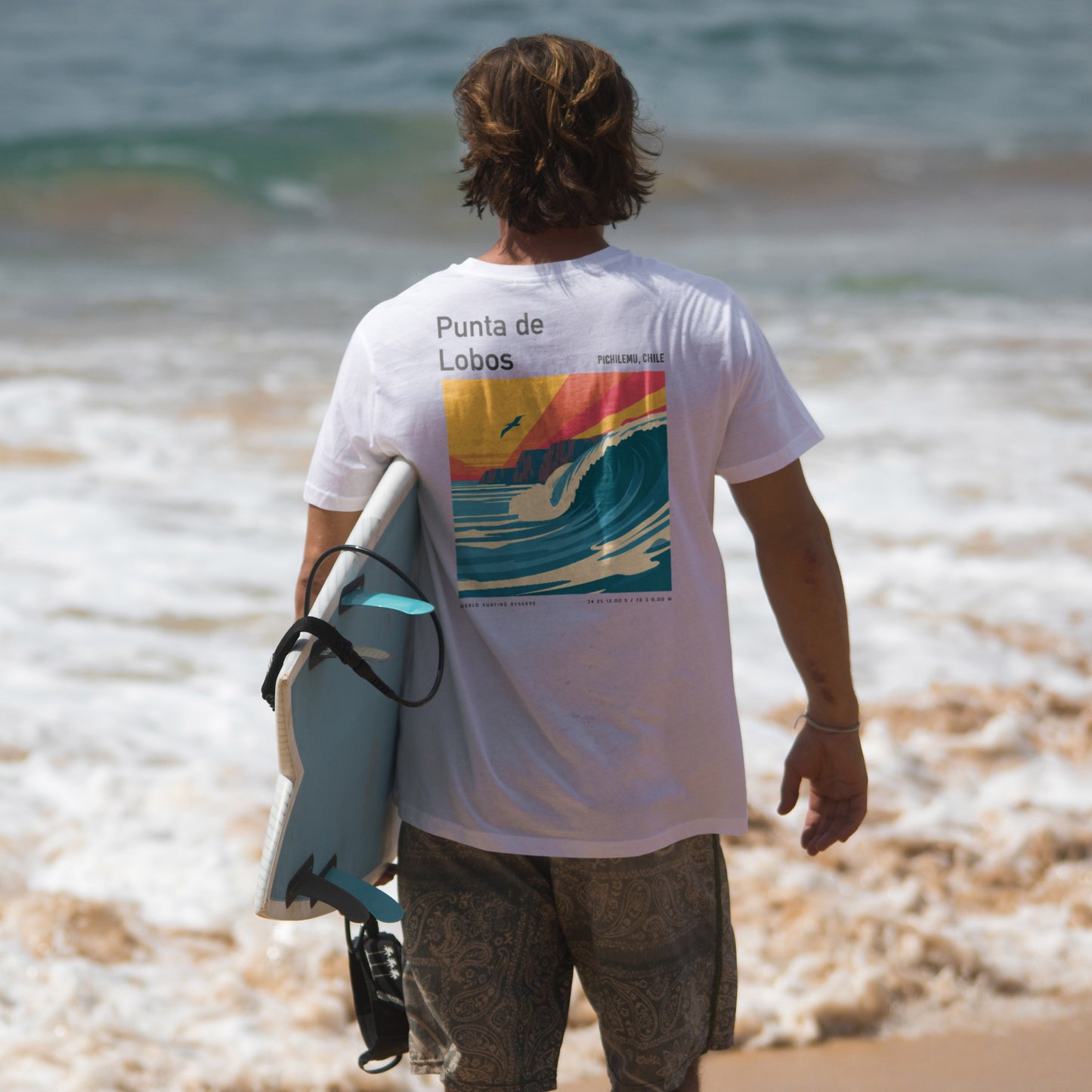 Punta de Lobos Surf T-Shirt | Chilean Point Break Wave Art — design printed on the back of the t-shirt