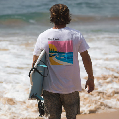 The Cove, Hawaii Surf T-Shirt | Hidden Wave Aloha Art Tee — design printed on the back of the t-shirt