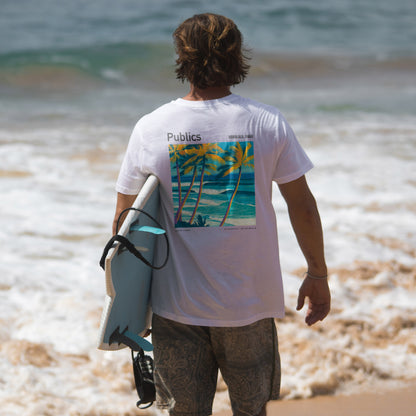 Publics, Hawaii Surf T-Shirt | Waikiki Wave Culture Tee — design printed on the back of the t-shirt