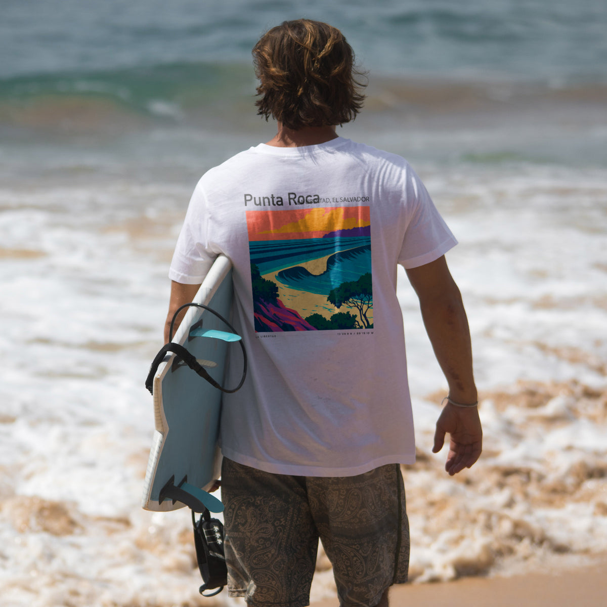 Punta Roca Surf T-Shirt | El Salvador Wave Art Tee — design printed on the back of the t-shirt