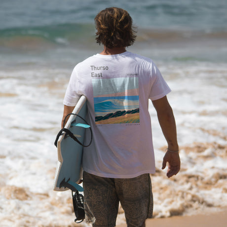 Thurso East Surf T-Shirt | Wild North Atlantic Wave Art — design printed on the back of the t-shirt