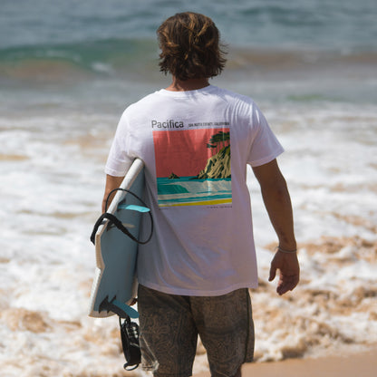 Pacifica Surf T-Shirt | Foggy Coast Wave Art Tee — design printed on the back of the t-shirt