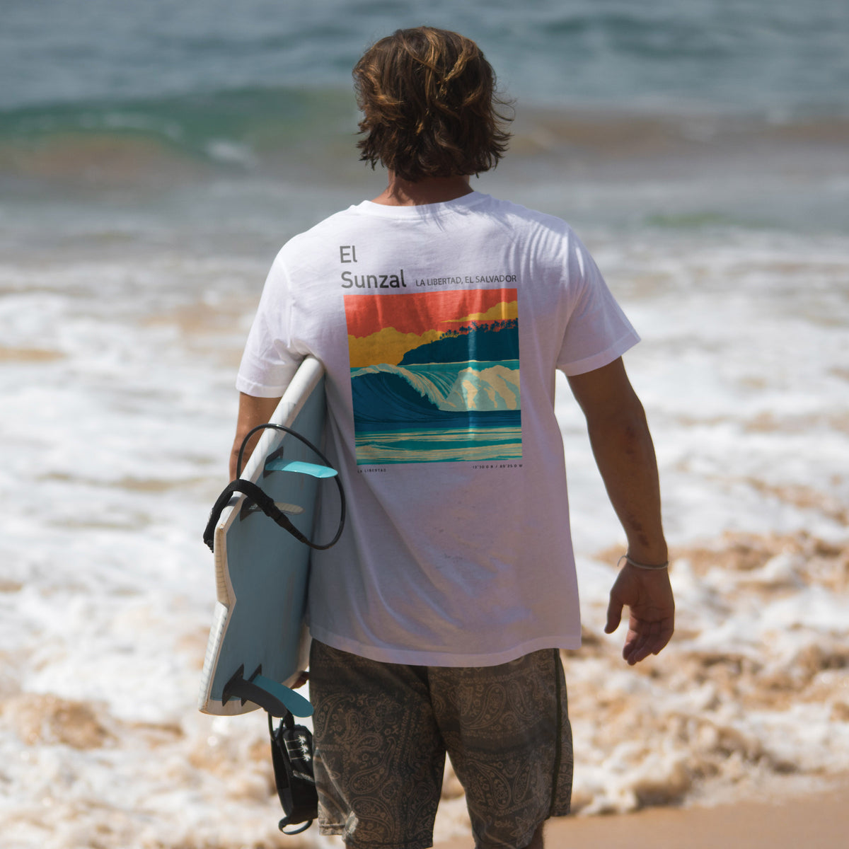 El Sunzal Surf T-Shirt | Central American Wave Art Tee — design printed on the back of the t-shirt