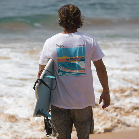 Populars, Hawaii Surf T-Shirt | Warm Walls, Island Soul — design printed on the back of the t-shirt