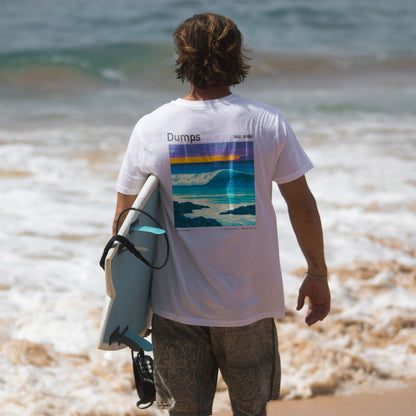 Dumps Surf T-Shirt | Raw Hawaiian Wave Art Tee — design printed on the back of the t-shirt