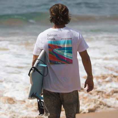 Salmon Creek Surf T-Shirt | Wild Sonoma Coast Wave Art — design printed on the back of the t-shirt