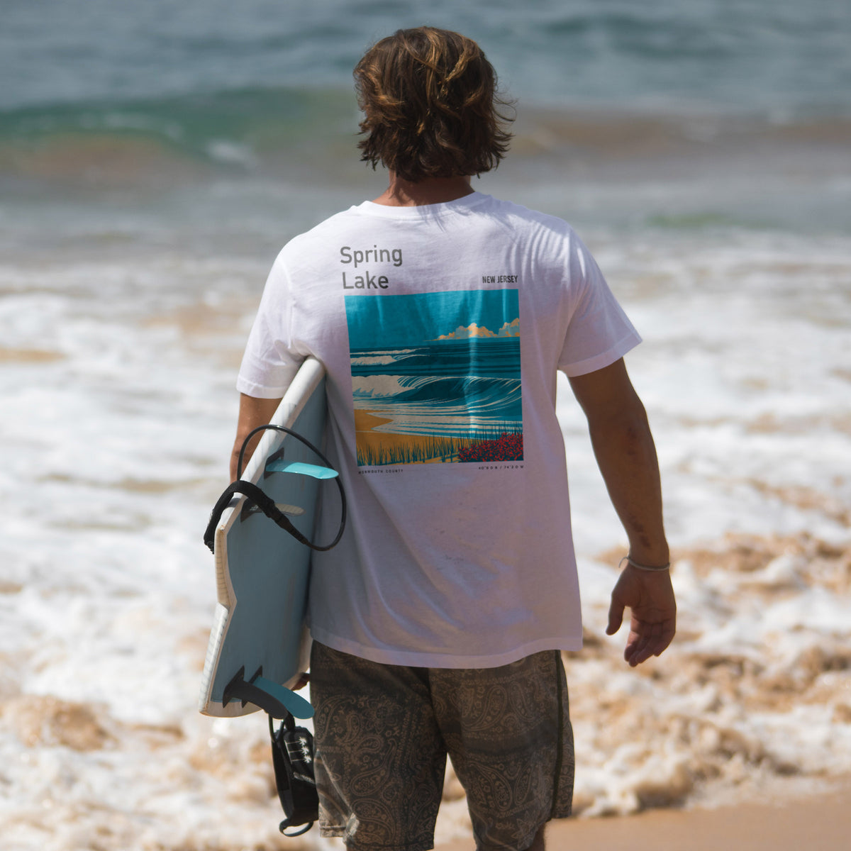 Spring Lake Surf T-Shirt | Jersey Shore Wave Art Tee — design printed on the back of the t-shirt