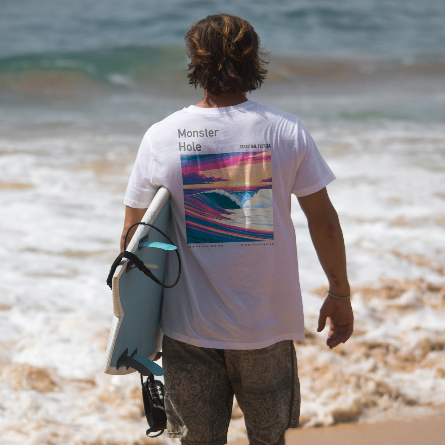 Monster Hole Surf T-Shirt | Florida's Hidden Swell Art — design printed on the back of the t-shirt