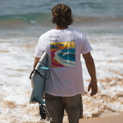 Stinson Beach Surf T-Shirt | Where the Redwoods Meet the Waves — design printed on the back of the t-shirt