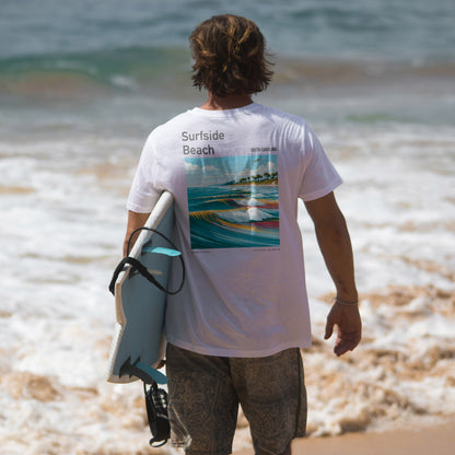 Surfside Beach Surf T-Shirt | South Carolina Shore Wave Tee — design printed on the back of the t-shirt