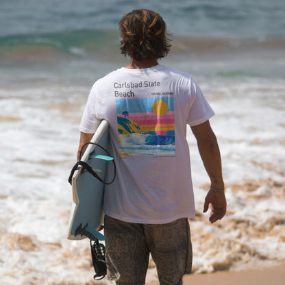 Carlsbad State Beach Surf T-Shirt | California Coast Wave Art — design printed on the back of the t-shirt