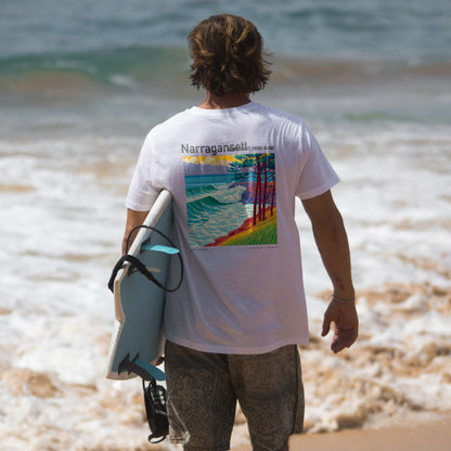 Narragansett Town Beach Surf T-Shirt | Rhode Island Wave Art Tee — design printed on the back of the t-shirt