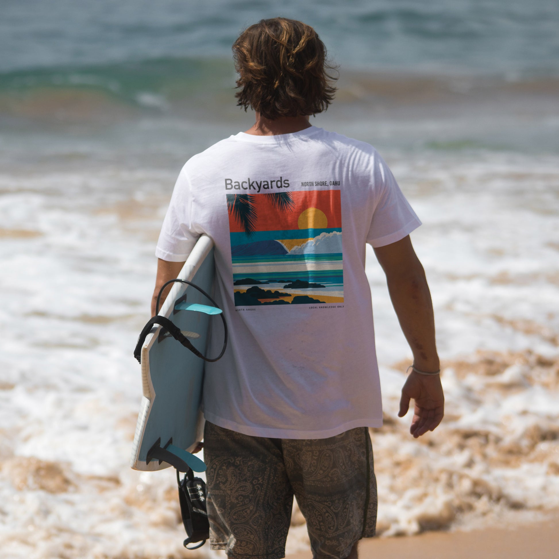 Backyards Surf T-Shirt | Hawaiian North Shore Wave Tee — design printed on the back of the t-shirt