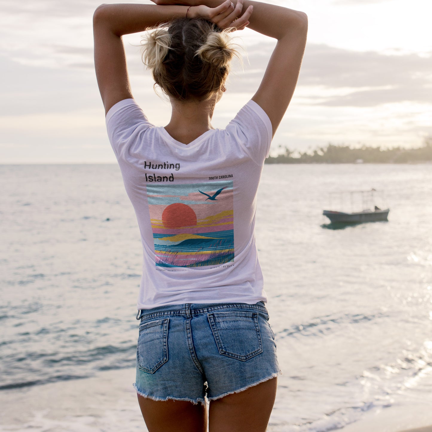 Hunting Island Surf T-Shirt | South Carolina Coast Wave Tee — design printed on the back of the t-shirt