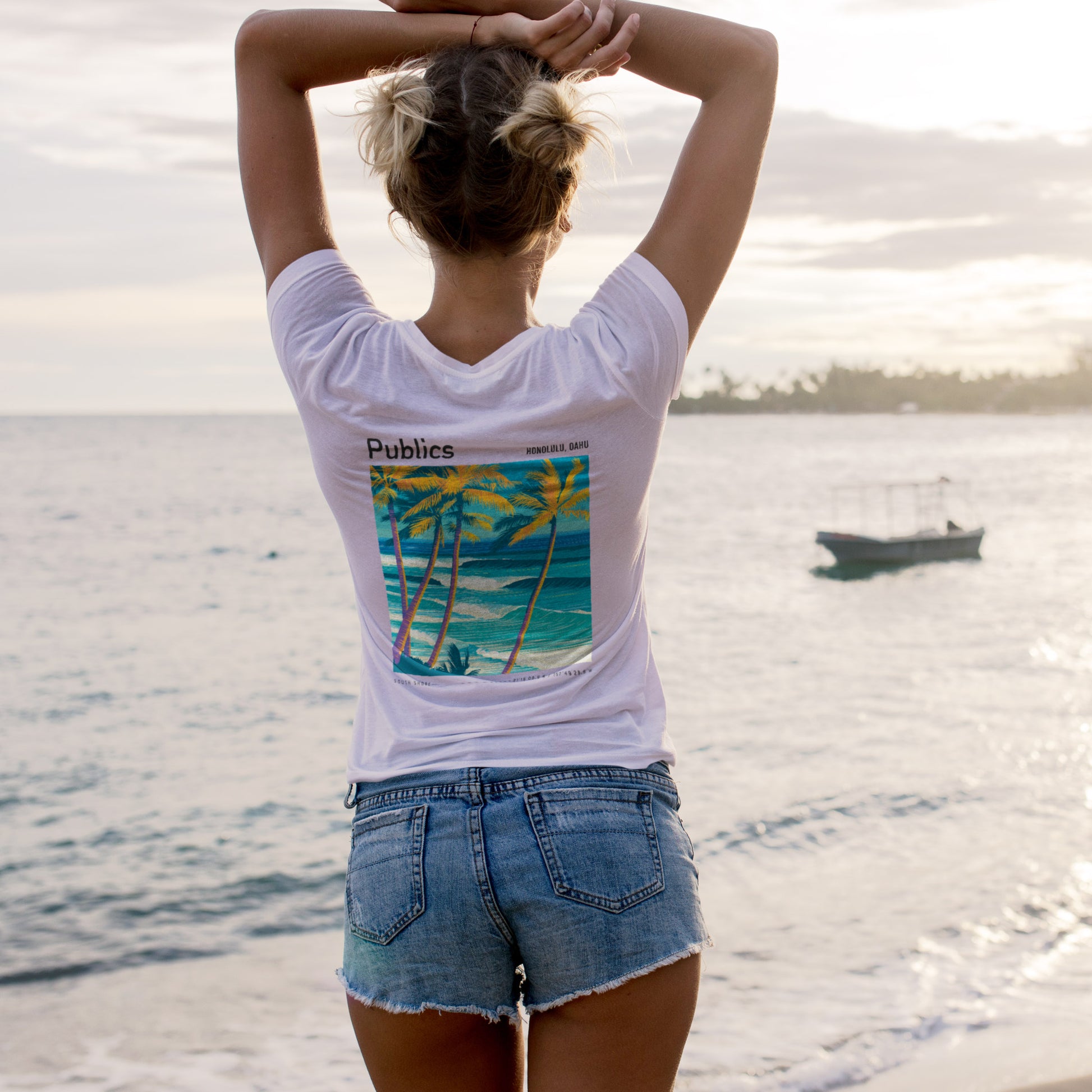 Publics, Hawaii Surf T-Shirt | Waikiki Wave Culture Tee — design printed on the back of the t-shirt