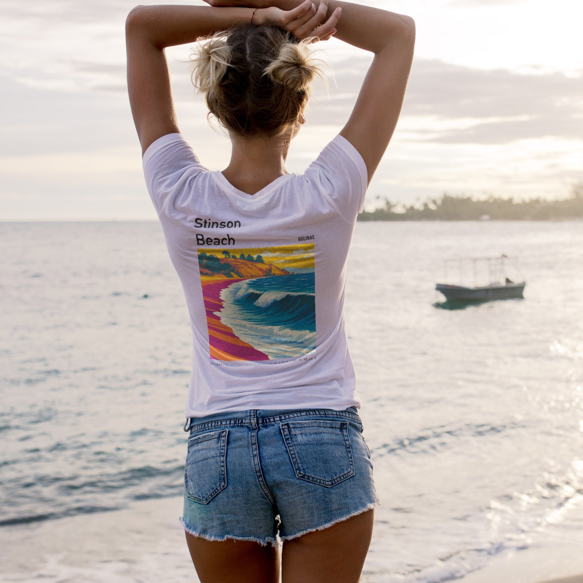 Stinson Beach Surf T-Shirt | Where the Redwoods Meet the Waves — design printed on the back of the t-shirt