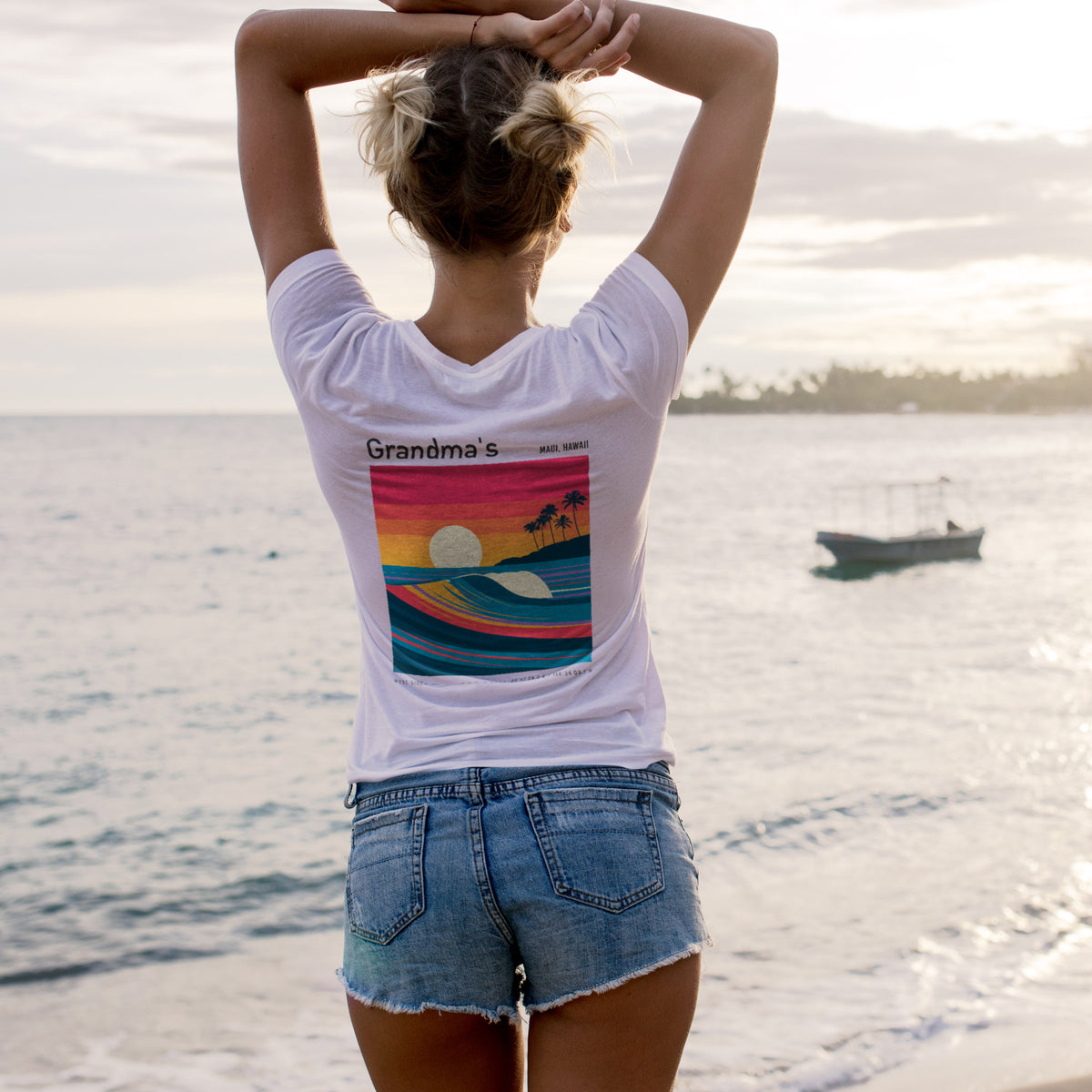 Grandma's Surf T-Shirt | Gentle Waves, Wild Soul — design printed on the back of the t-shirt