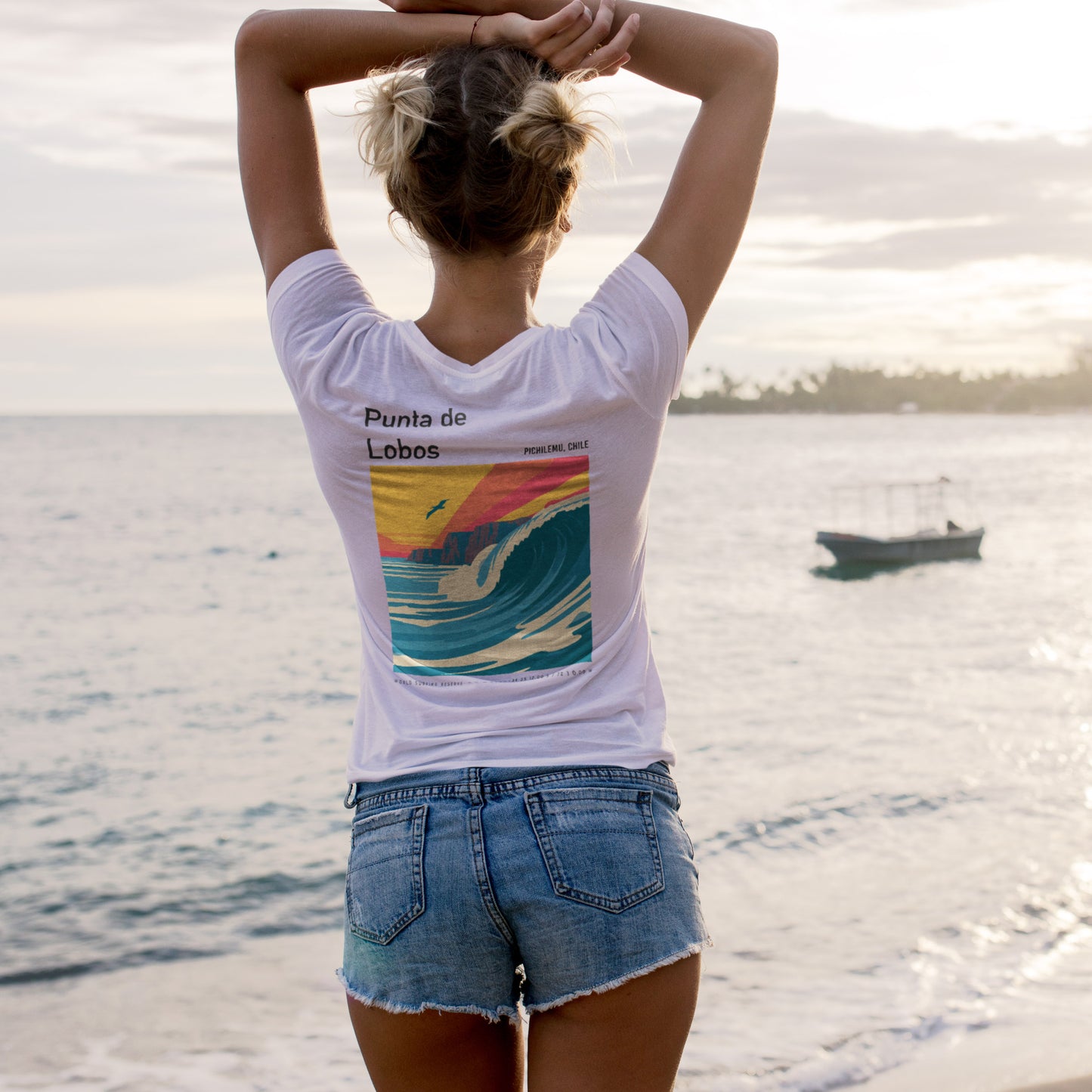 Punta de Lobos Surf T-Shirt | Chilean Point Break Wave Art — design printed on the back of the t-shirt