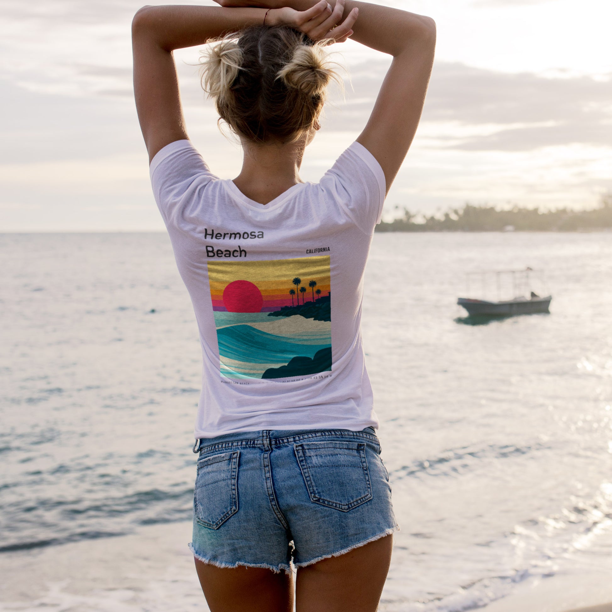Hermosa Beach Surf T-Shirt | Sun, Sand & South Bay Swells — design printed on the back of the t-shirt