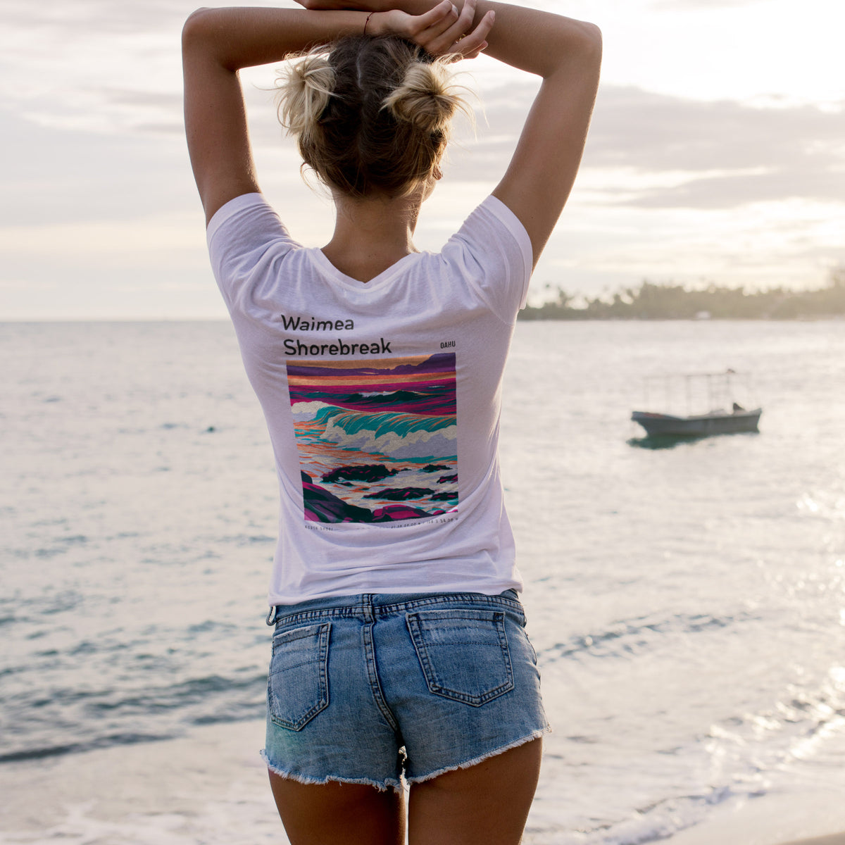 Waimea Shorebreak Surf T-Shirt | Raw Power, Big Wave Art — design printed on the back of the t-shirt