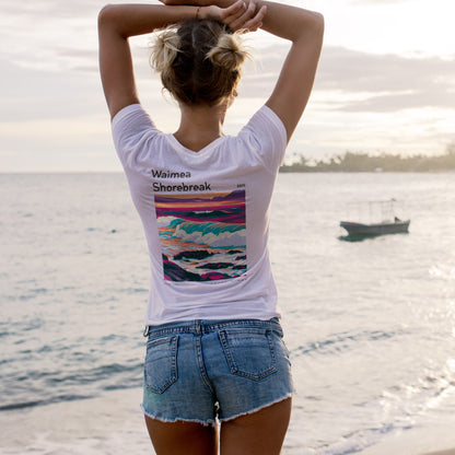Waimea Shorebreak Surf T-Shirt | Raw Power, Big Wave Art — design printed on the back of the t-shirt