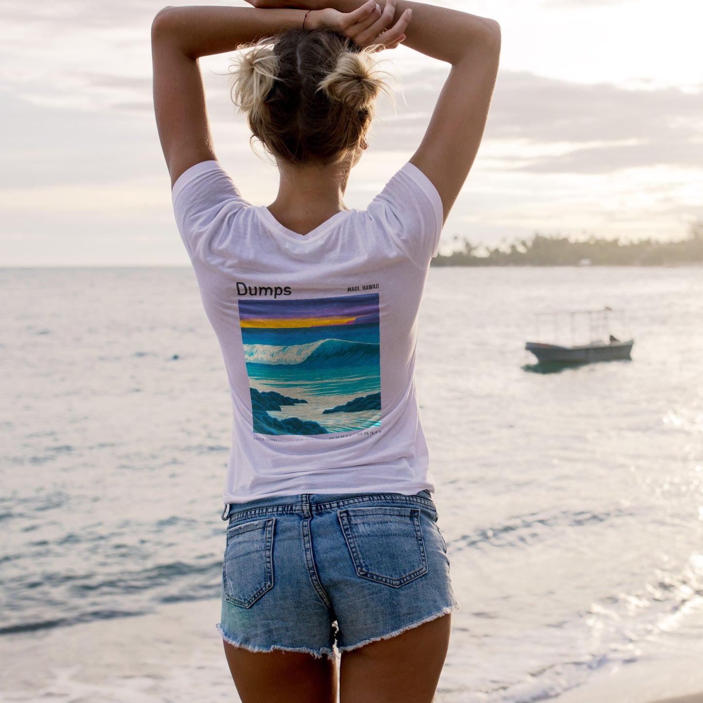 Dumps Surf T-Shirt | Raw Hawaiian Wave Art Tee — design printed on the back of the t-shirt