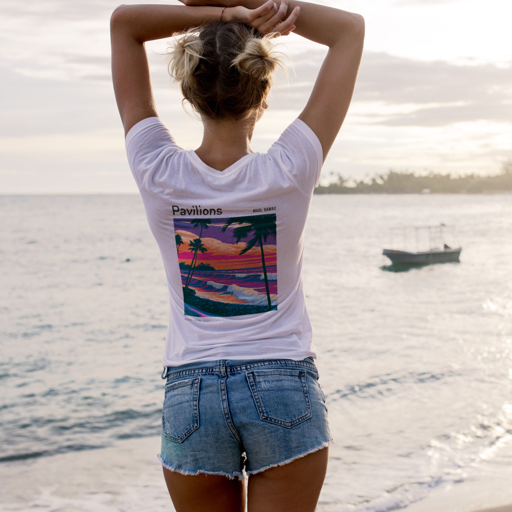 Pavilions Surf T-Shirt | Hawaii Wave Art Tee — design printed on the back of the t-shirt