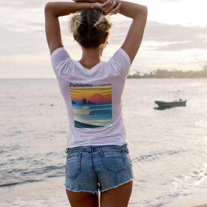 Pichilemu Surf T-Shirt | Chilean Wave Art Tee — design printed on the back of the t-shirt