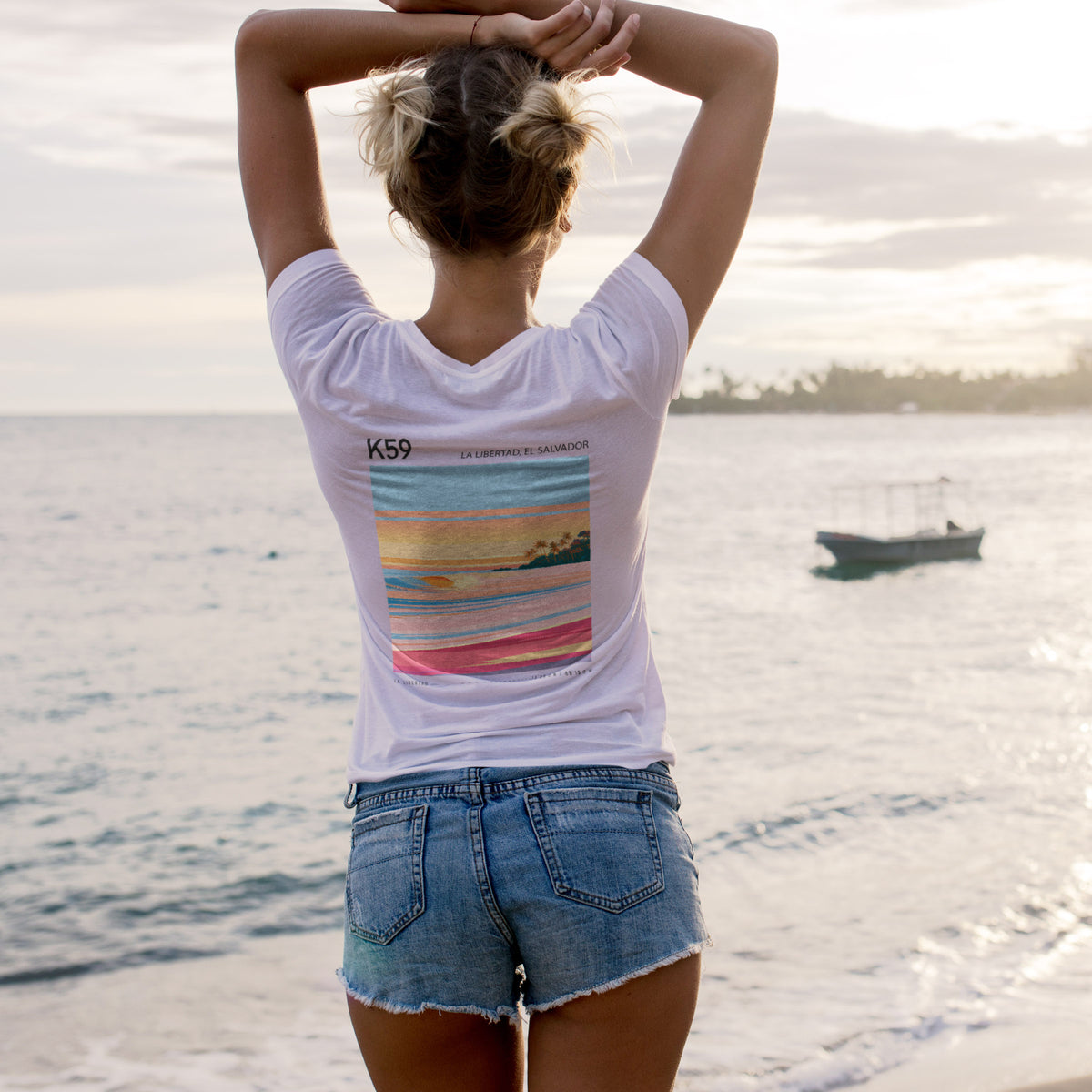 K59, El Salvador Surf T-Shirt | Central American Wave Art Tee — design printed on the back of the t-shirt