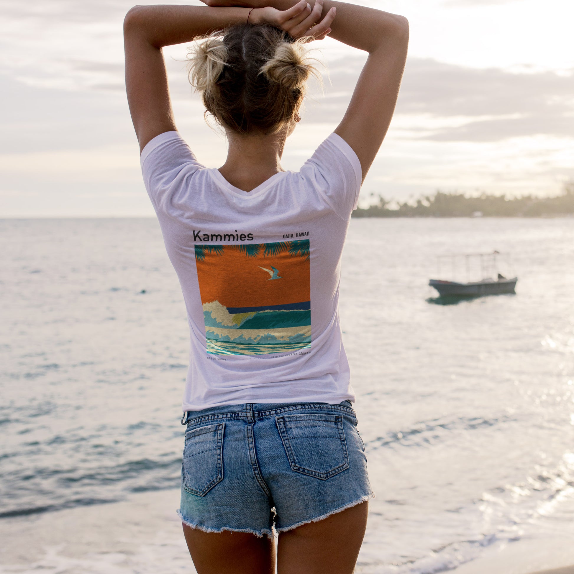 Kammies Surf T-Shirt | Hawaii Wave Art Tee — design printed on the back of the t-shirt