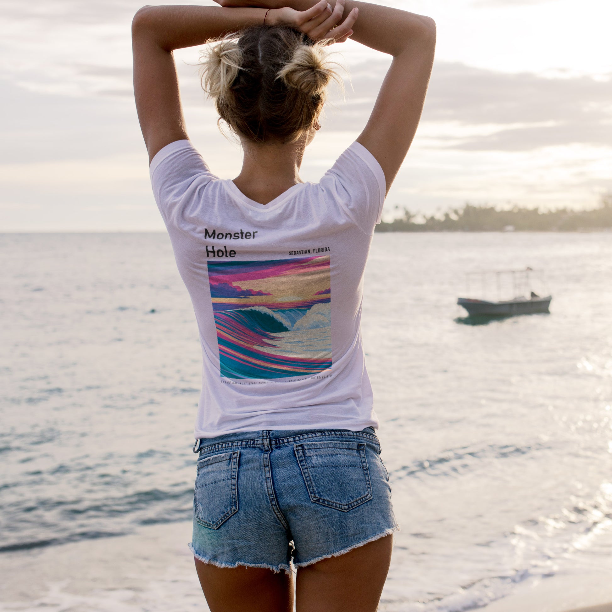 Monster Hole Surf T-Shirt | Florida's Hidden Swell Art — design printed on the back of the t-shirt