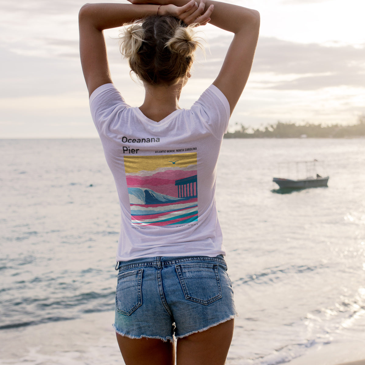 Oceanana Pier Surf T-Shirt | Carolina Coast Wave Tee — design printed on the back of the t-shirt