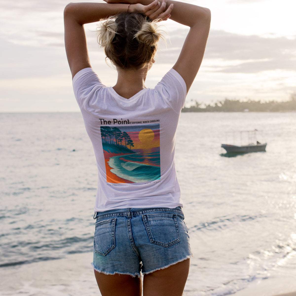 The Point, North Carolina Surf T-Shirt | Outer Banks Wave Art Tee — design printed on the back of the t-shirt